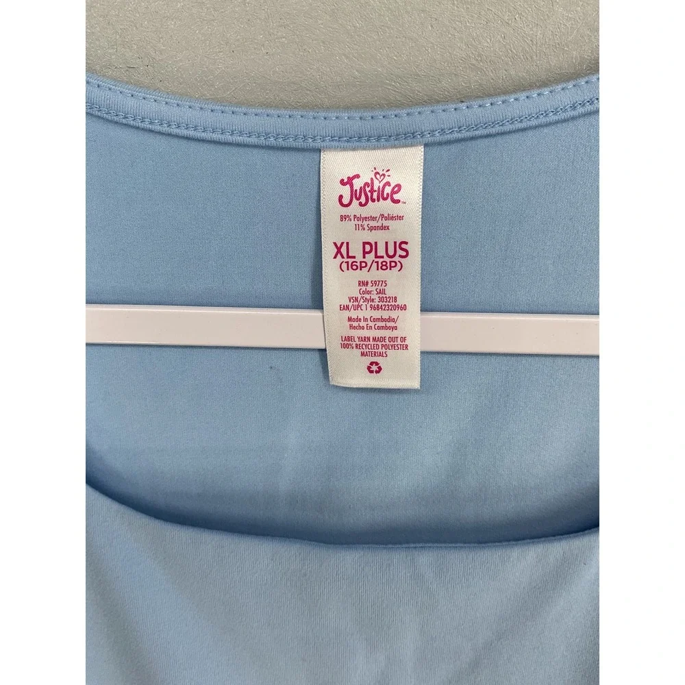 Justice Girls Cap Sleeve Seamless Top Sail Blue Square Neck XL Plus 16P/18P